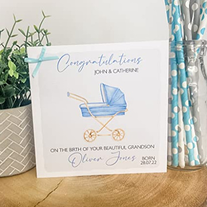 Personalised Congratulations New Baby Card For Parents Grandparents Boy