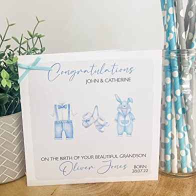 Personalised Congratulations New Baby Card For Parents or Grandparents Boy