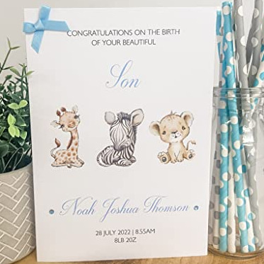 Personalised Congratulations New Baby Card For Parents Grandparents Son Grandson Boy Blue