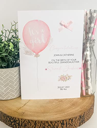 Personalised Congratulations New Baby Card For Parents Grandparents Daughter Granddaughter Girl Pink
