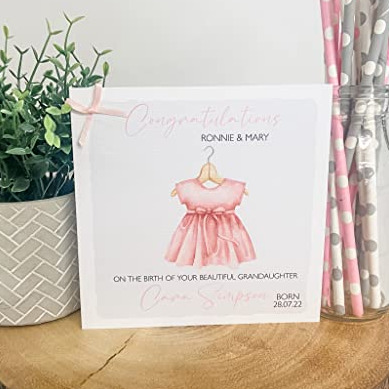 Personalised Congratulations New Baby Card For Parents Grandparents Daughter Granddaughter Girl Pink