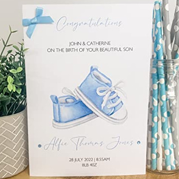 Personalised Congratulations New Baby Card For Parents Grandparents Son Grandson Boy Blue