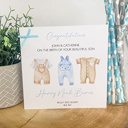 Personalised Congratulations New Baby Card For Parents Grandparents Son Grandson Boy Blue