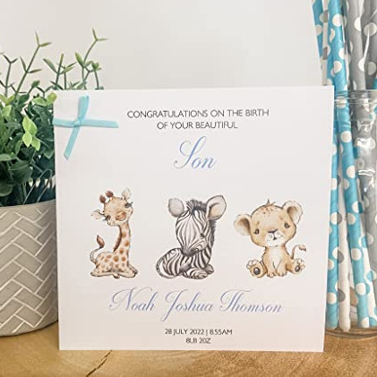 Personalised Congratulations New Baby Card For Parents Grandparents Son Grandson Boy Blue