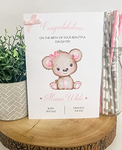 Personalised Congratulations New Baby Card For Parents Grandparents Daughter Granddaughter Girl Pink