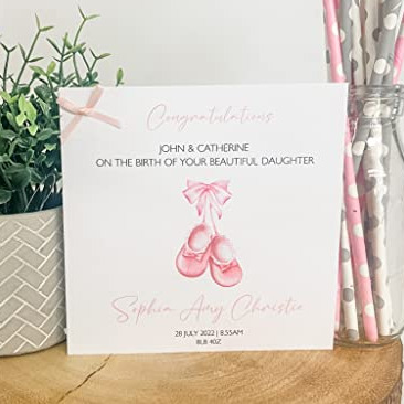 Personalised Congratulations New Baby Card For Parents Grandparents Daughter Granddaughter Girl Pink