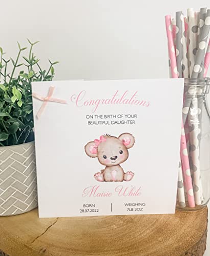 Personalised Congratulations New Baby Card For Parents Grandparents Daughter Granddaughter Girl Pink