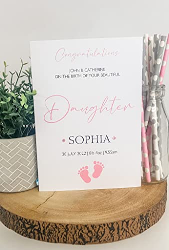 Personalised Congratulations New Baby Card For Parents Grandparents Daughter Granddaughter Girl Pink