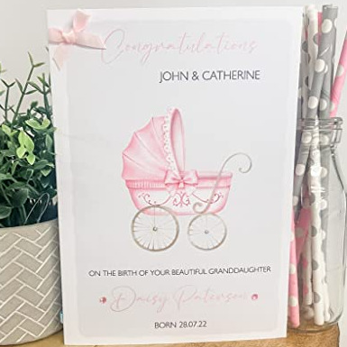 Personalised Congratulations New Baby Card For Parents Grandparents Daughter Granddaughter Girl Pink