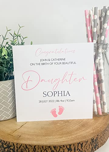 Personalised Congratulations New Baby Card For Parents Grandparents Daughter Granddaughter Girl Pink