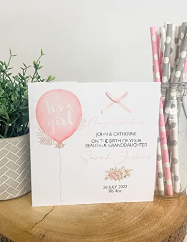 Personalised Congratulations New Baby Card For Parents Grandparents Daughter Granddaughter Girl Pink