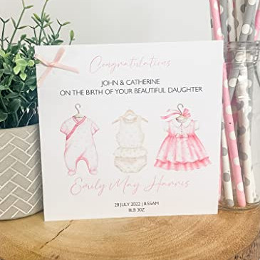 Personalised Congratulations New Baby Card For Parents Grandparents Daughter Granddaughter Girl Pink