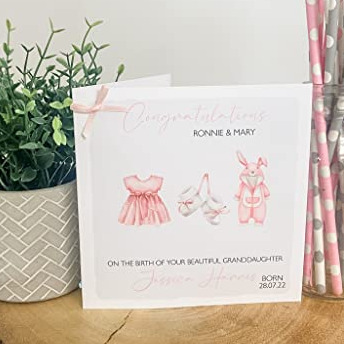 Personalised Congratulations New Baby Card For Parents Grandparents Daughter Granddaughter Girl Pink