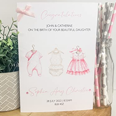 Personalised Congratulations New Baby Card For Parents Grandparents Daughter Granddaughter Girl Pink