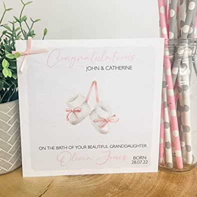 Personalised Congratulations New Baby Card For Parents Grandparents Daughter Granddaughter Girl Pink