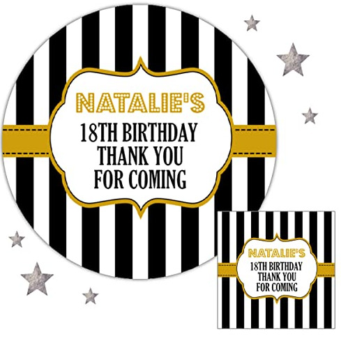 Personalised Birthday Party Stickers Gold Stripe