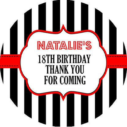 Personalised Birthday Party Stickers Red Stripe