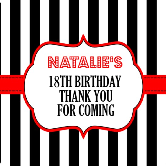 Personalised Birthday Party Stickers Red Stripe