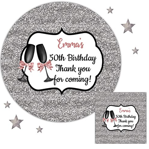 Personalised Birthday Party Stickers Silver Glitter Effect Celebration