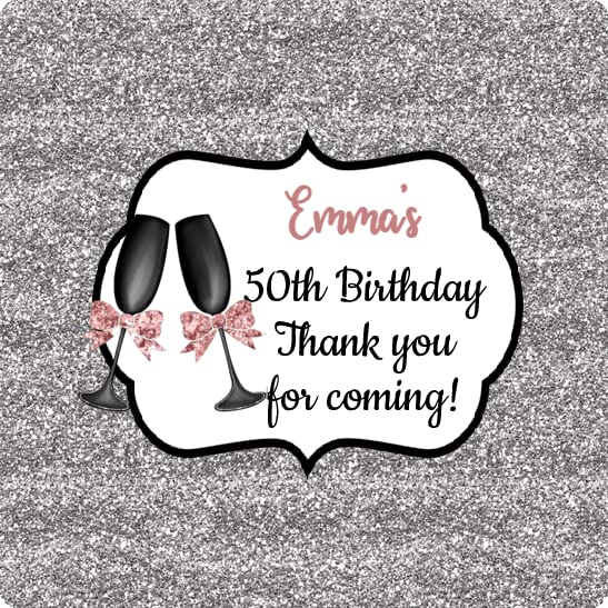 Personalised Birthday Party Stickers Silver Glitter Effect Celebration