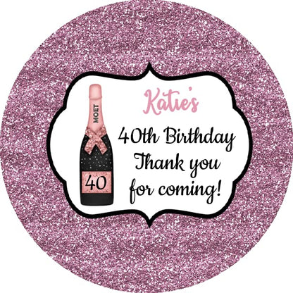 Personalised Birthday Party Stickers Pink Glitter