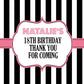 Personalised Birthday Party Stickers Pink Striped