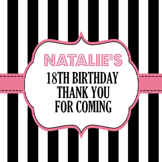 Personalised Birthday Party Stickers Pink Striped