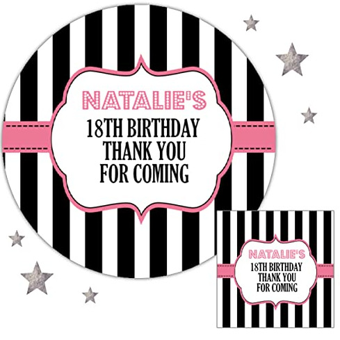 Personalised Birthday Party Stickers Pink Striped