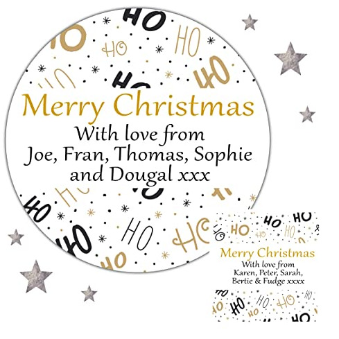 Personalised Christmas Stickers for Gift Present Wrapping Tags Gold Ho Ho Ho Design