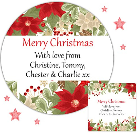 Personalised Christmas Stickers for Gift Present Wrapping Tags Poinsetta