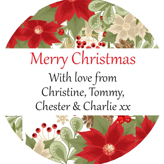 Personalised Christmas Stickers for Gift Present Wrapping Tags Poinsetta