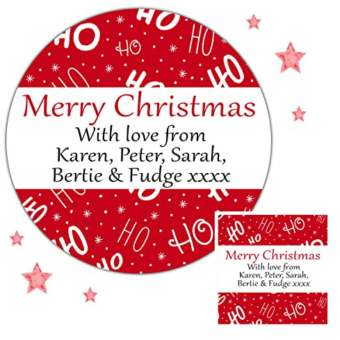Personalised Christmas Stickers for Gift Present Wrapping Tags Ho Ho Ho Red