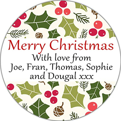 Personalised Christmas Stickers for Gift Present Wrapping Tags Holly Berries