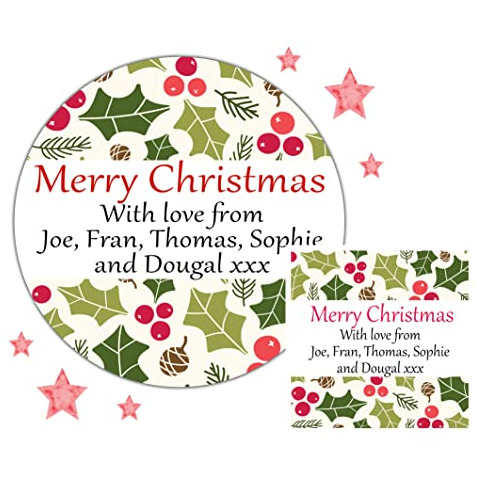 Personalised Christmas Stickers for Gift Present Wrapping Tags Holly Berries