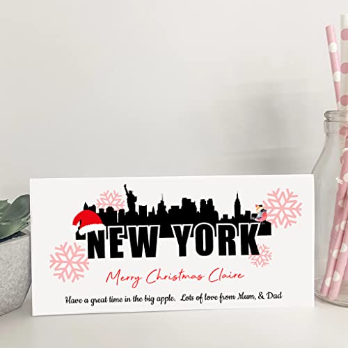 Personalised Christmas Card Money Gift Wallet Travel Voucher New York