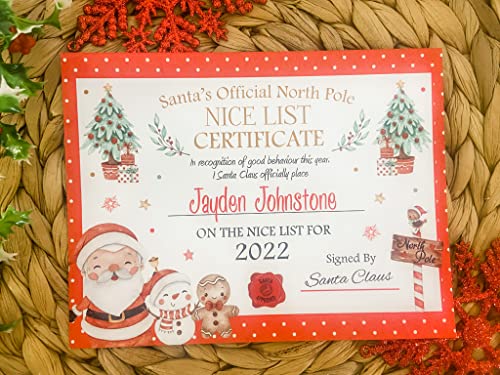 Personalised Santa Nice List Certificate Christmas Eve Box Filler