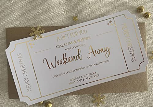 Personalised Foil Voucher Christmas Gift Card Weekend Away Present Surprise Reveal