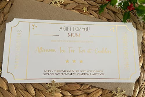 Personalised Foil Voucher Christmas Gift Card Afternoon Tea Present Surprise Reveal