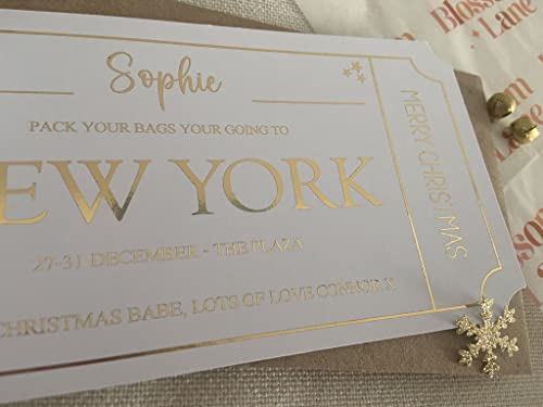 Personalised Foil Voucher Christmas Gift Card Trip Abroad Present Surprise Reveal