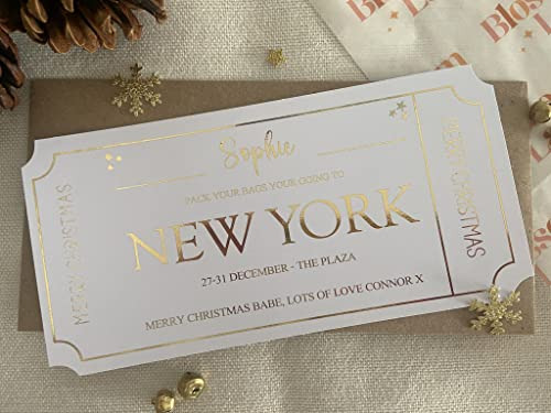 Personalised Foil Voucher Christmas Gift Card Trip Abroad Present Surprise Reveal