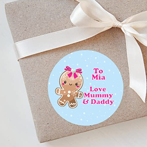 Personalised Christmas Stickers for Gift Present Wrapping, Tags, Gingerbread Girl