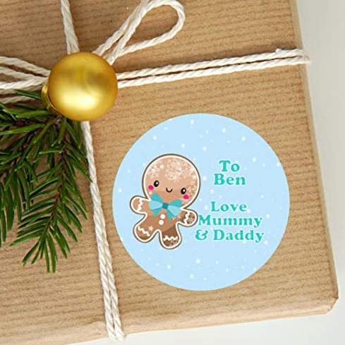 Personalised Christmas Stickers for Gift Present Wrapping, Tags, Gingerbread Girl