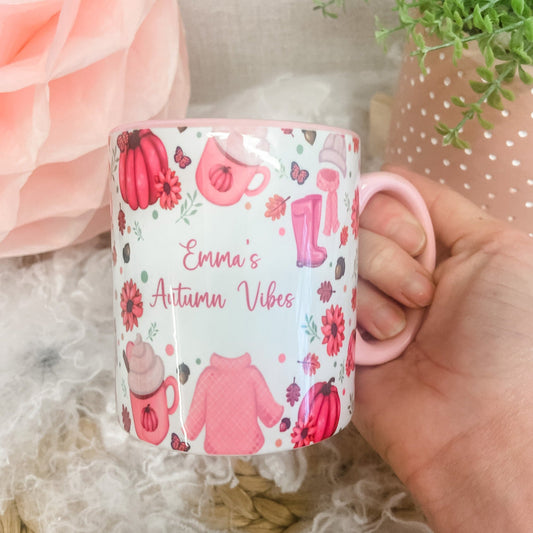Personalised Autumn Vibes Ceramic Mug Pink
