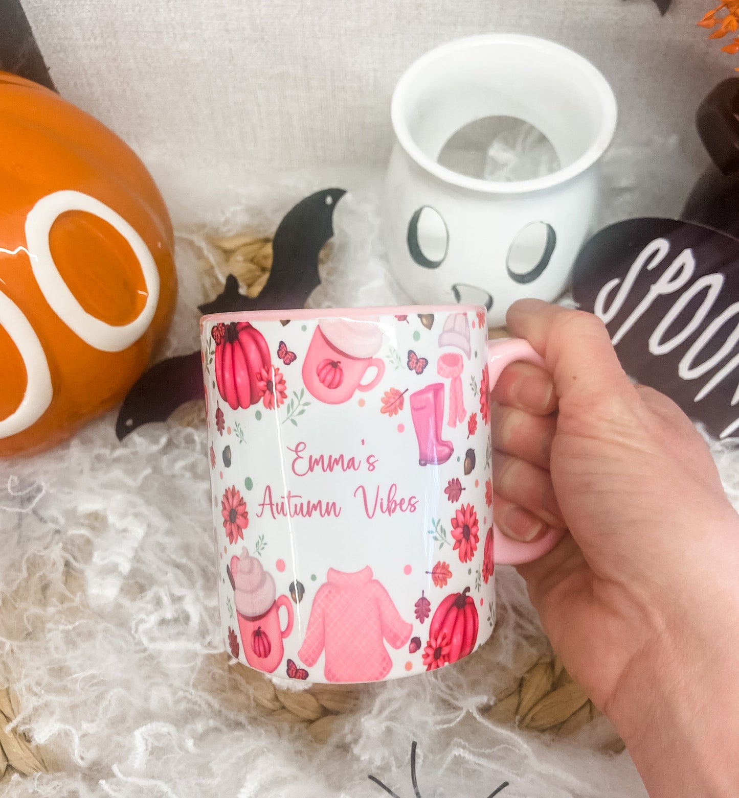 Personalised Autumn Vibes Ceramic Mug Pink