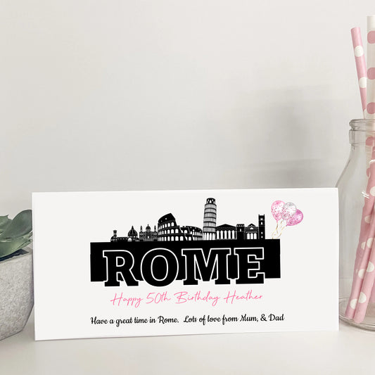 Personalised Birthday Card Voucher Money Wallet Gift Travel Rome