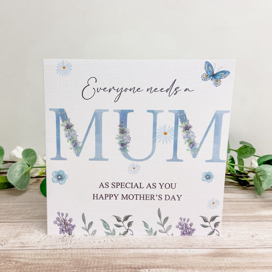 Personalised Mother's Day Card Blue Floral