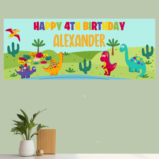 Personalised Birthday Party Photo Banner Children Dinosaurs