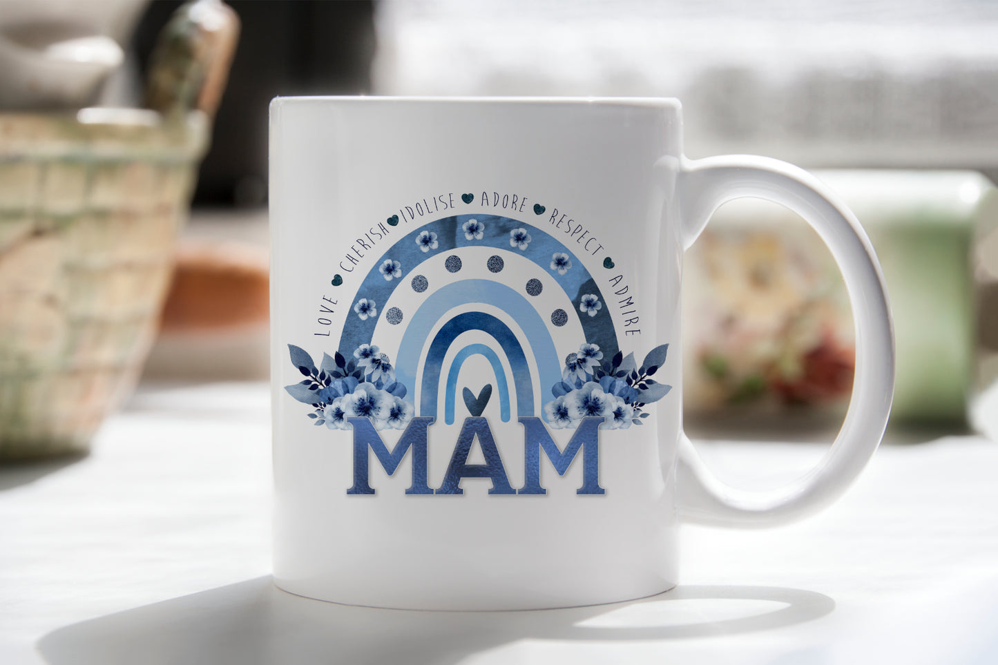 Personalised Mother's Day Mug - Blue Floral Rainbow