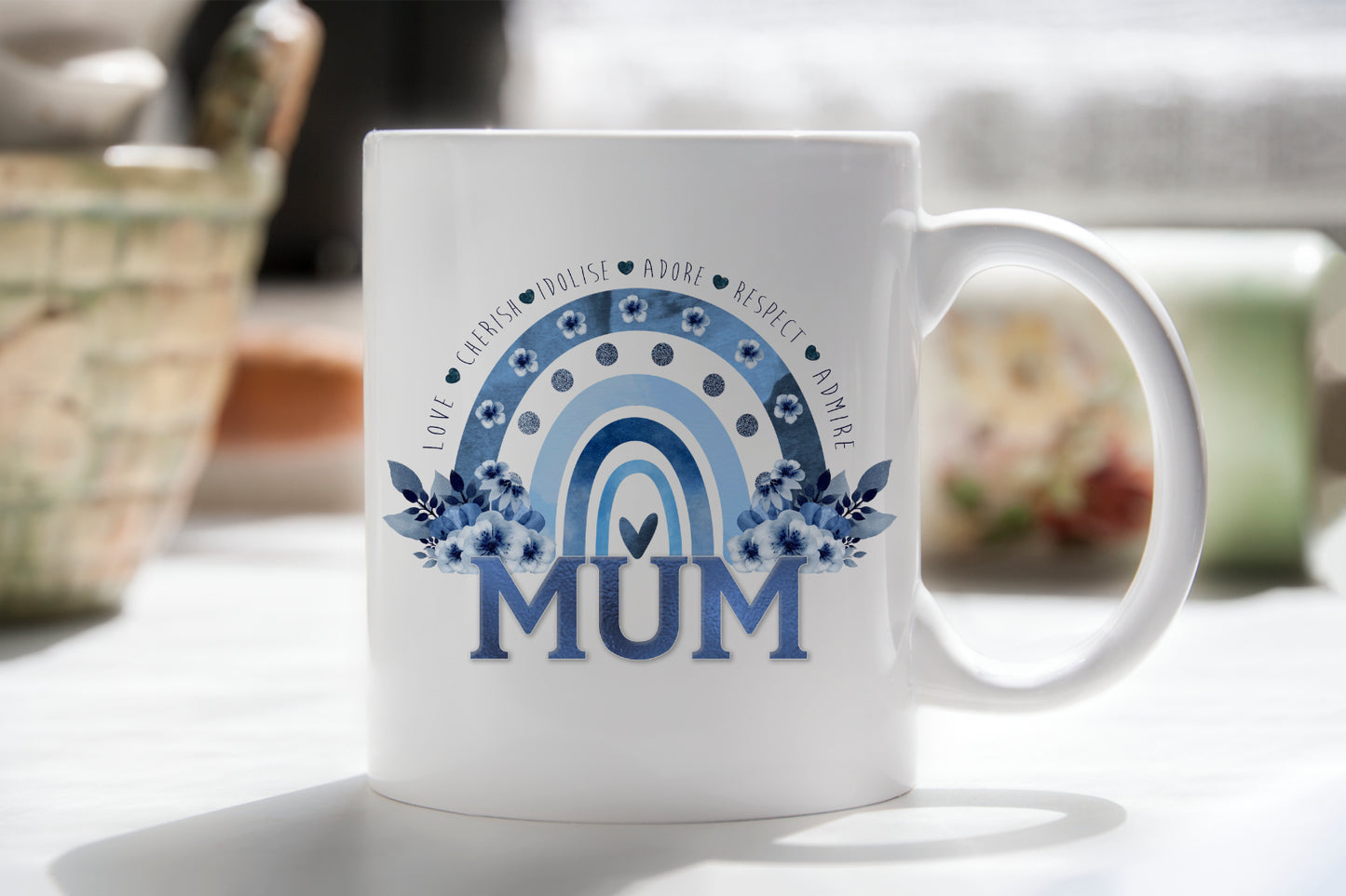 Personalised Mother's Day Mug - Blue Floral Rainbow