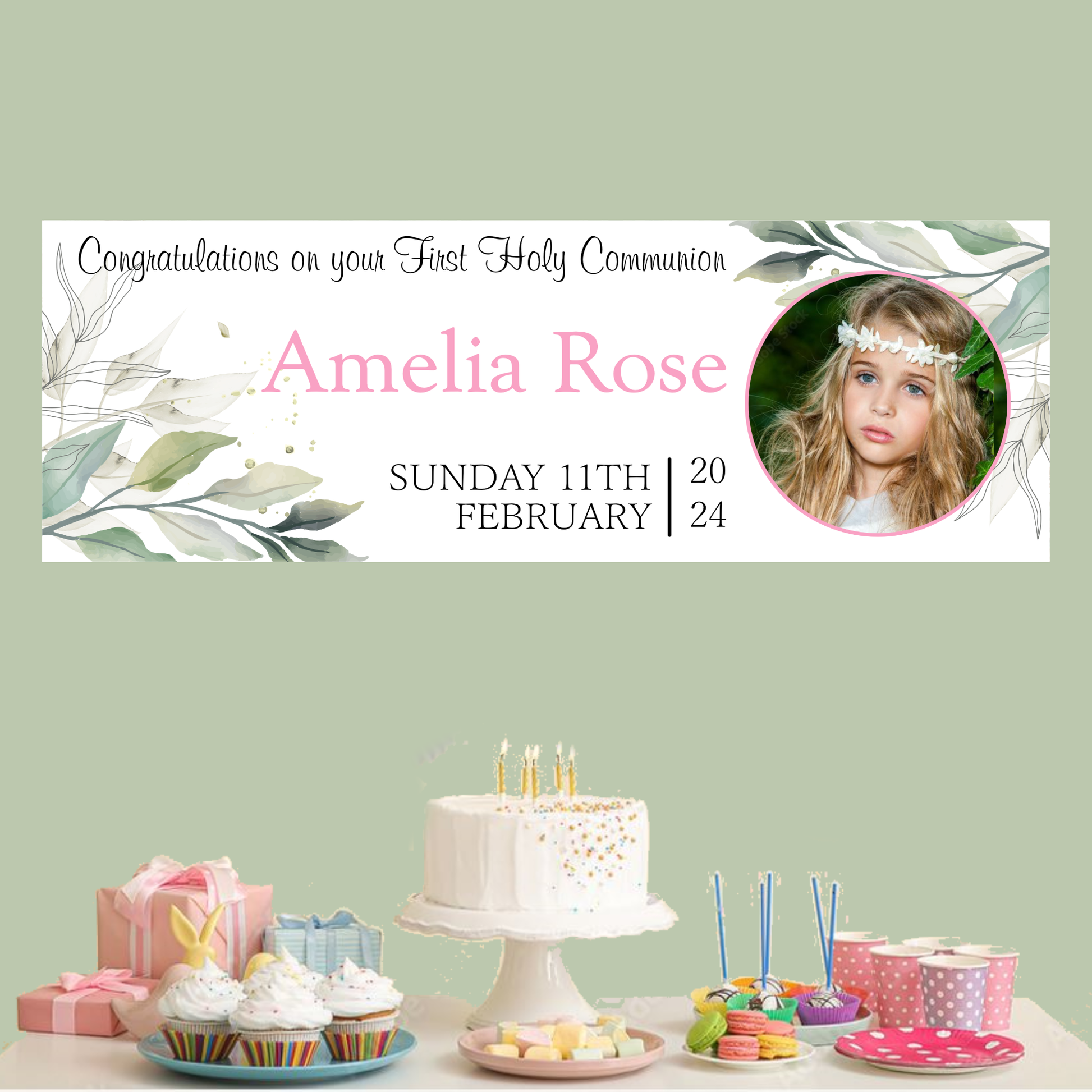 a table topped with a cake and cupcakes